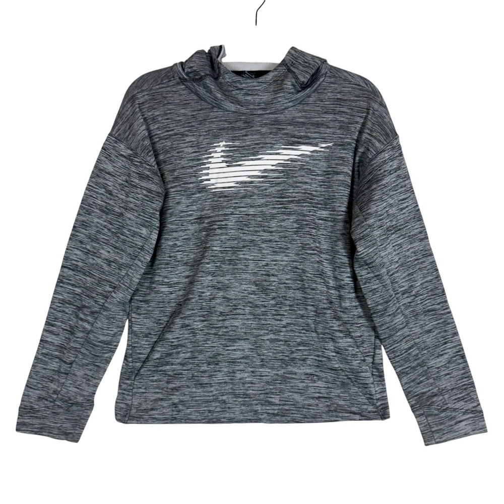 Nike Hoodie Sweatshirt Kids XL Gray Dri-FIT Fleece Pullover Swoosh Logo Athletic